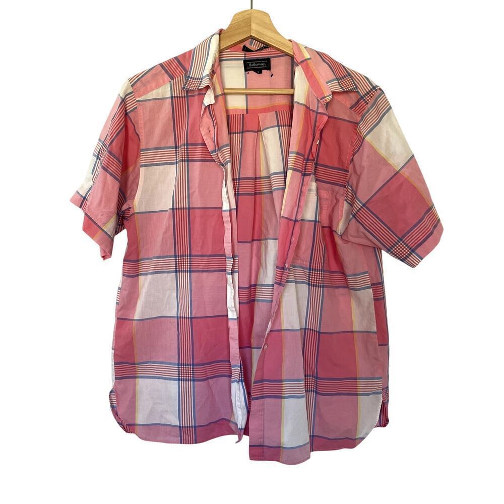 Hathaway women's size 12 vintage pink short sleeved button shirt cotton flaws